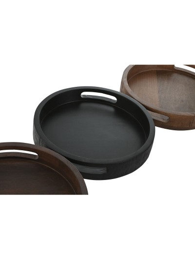 Bandeja de Aperitivos Home ESPRIT Marrón Negro Marrón oscuro Marrón claro Colonial 30 x 30 x 5 cm (3 Unidades)