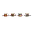 Juego de Tazas con Platos Home ESPRIT Amarillo Rojo Porcelana 12,5 x 12,5 x 1,5 cm (4 Unidades)