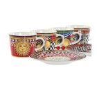 Juego de Tazas con Platos Home ESPRIT Amarillo Rojo Porcelana 12,5 x 12,5 x 1,5 cm (4 Unidades)