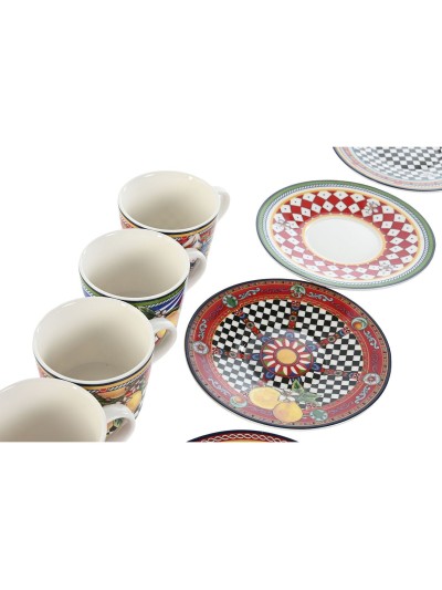 Lot de tasses avec soucoupes Home ESPRIT Jaune Rouge Porcelaine 12,5 x 12,5 x 1,5 cm (4 Unités)