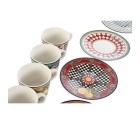 Lot de tasses avec soucoupes Home ESPRIT Jaune Rouge Porcelaine 12,5 x 12,5 x 1,5 cm (4 Unités)