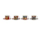 Juego de Tazas con Platos Home ESPRIT Amarillo Rojo Porcelana 220 ml 15,6 x 15,6 x 1,7 cm (4 Unidades)