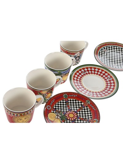 Juego de Tazas con Platos Home ESPRIT Amarillo Rojo Porcelana 220 ml 15,6 x 15,6 x 1,7 cm (4 Unidades)