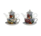 Tetera Home ESPRIT Azul Blanco Cristal Porcelana (2 Unidades)
