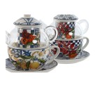 Tetera Home ESPRIT Azul Blanco Cristal Porcelana (2 Unidades)