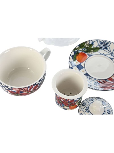 Théière Home ESPRIT Bleu Blanc Verre Porcelaine (2 Unités)
