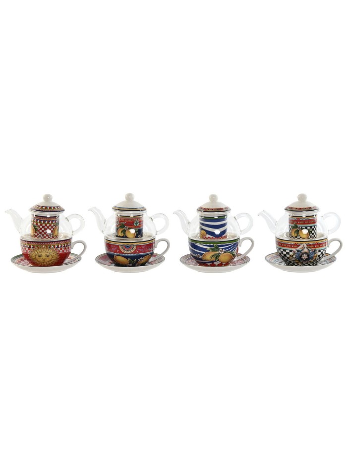 Teapot Home ESPRIT Yellow Red Crystal Porcelain 1 L (4 Units)