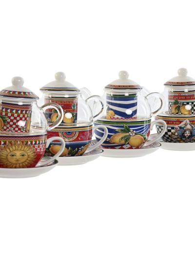 Tetera Home ESPRIT Amarillo Rojo Cristal Porcelana 1 L (4 Unidades)