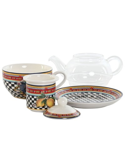 Tetera Home ESPRIT Amarillo Rojo Cristal Porcelana 1 L (4 Unidades)