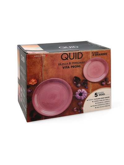 Vajilla Quid Vita Peoni Rosa Cerámica 18 Piezas