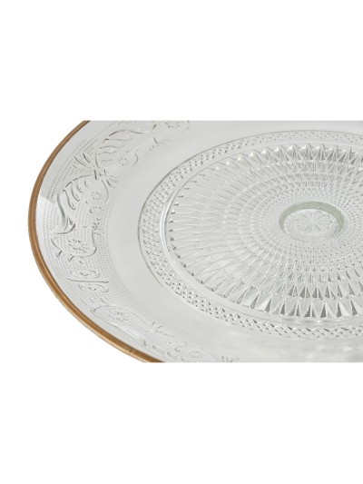 Plato Llano Home ESPRIT Transparente Dorado Cristal 29 x 29 x 9,2 cm