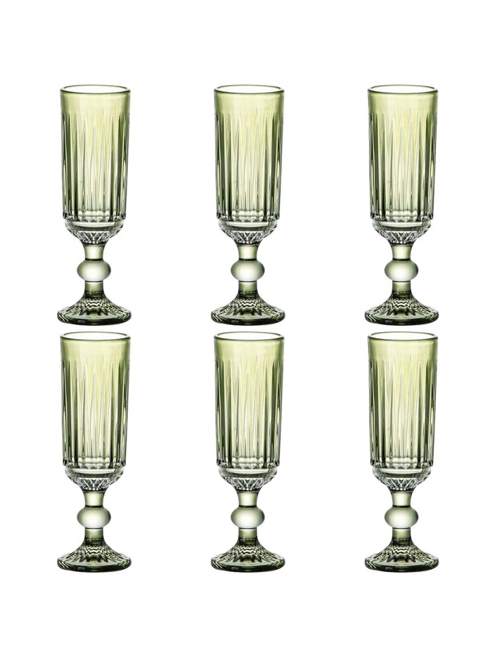 Set of cups Home ESPRIT Green Crystal 6 x 6 x 18,4 cm (6 Units)