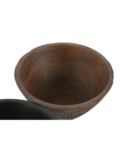 Bol pour Apéritifs Home ESPRIT Marron Noir Marron Clair Bois de manguier Colonial 15 x 15 x 8 cm (3 Unités)