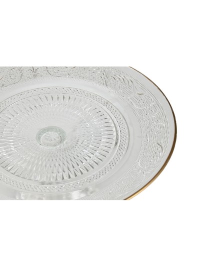 Plato Llano Home ESPRIT Transparente Dorado Cristal 23 x 23 x 8 cm