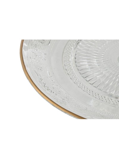Plato Llano Home ESPRIT Transparente Dorado Cristal 23 x 23 x 8 cm