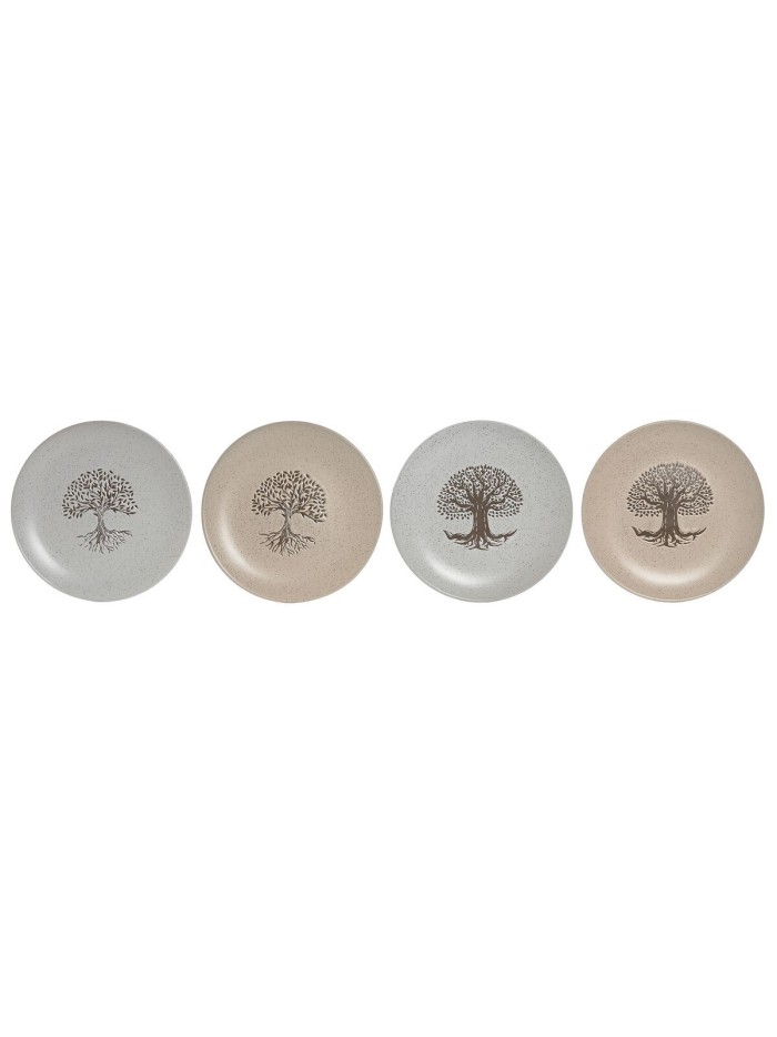 Plato Llano Home ESPRIT Blanco Beige Gres Tradicional 20 x 20 x 2,5 cm