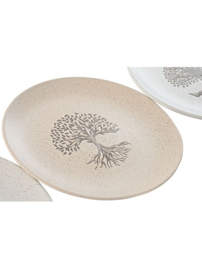 Flat Plate Home ESPRIT White Beige Stoneware Traditional 20 x 20 x 2,5 cm