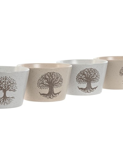 Cuenco Home ESPRIT Blanco Beige Gres 570 ml 13 x 13 x 8 cm (4 Unidades)