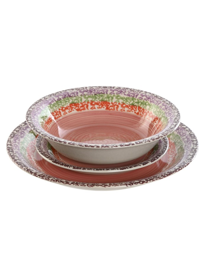 Tableware Home ESPRIT Pink Stoneware 27 x 27 x 2 cm 18 Pieces