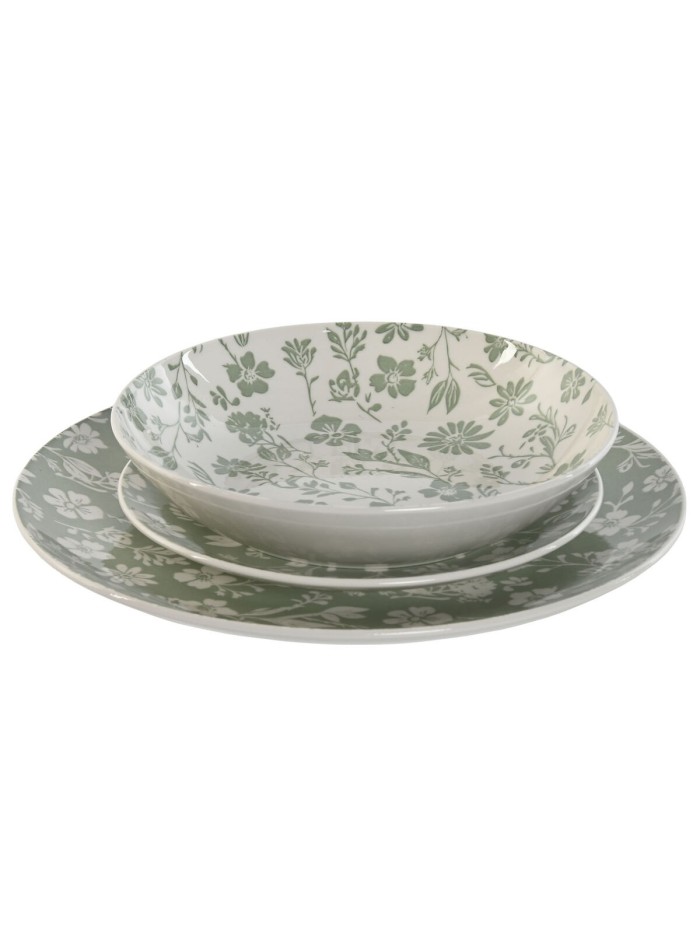 Service de Vaisselle Home ESPRIT Blanc Vert Porcelaine Floral 27 x 27 x 2 cm 18 Pièces