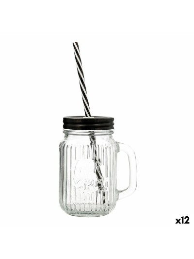 Jarra con Tapa y Pajita Quid Maison Transparente Vidrio 470 ml (12 Unidades)
