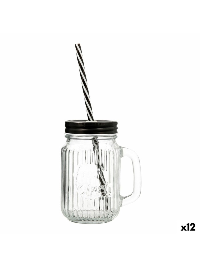 Jarra con Tapa y Pajita Quid Maison Transparente Vidrio 470 ml (12 Unidades)