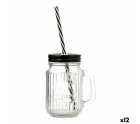 Jar with Lid and Straw Quid Maison Transparent Glass 470 ml (12 Units)