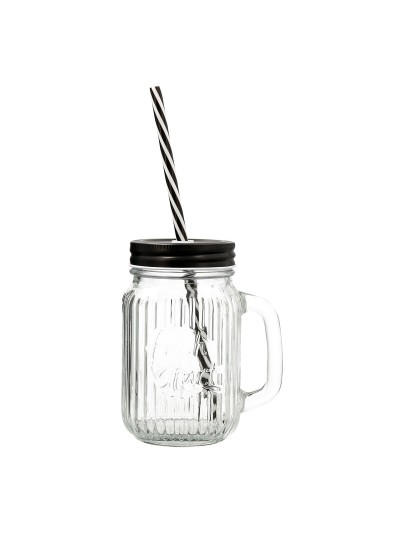 Jar with Lid and Straw Quid Maison Transparent Glass 470 ml (12 Units)