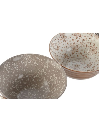 Set de Cuencos Home ESPRIT Marrón Beige Porcelana Flores Shabby Chic 15 x 15 x 7 cm