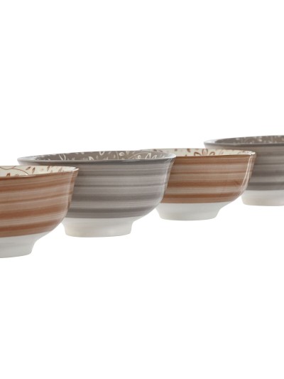 Set de Cuencos Home ESPRIT Marrón Beige Porcelana Flores Shabby Chic 11,5 x 11,5 x 6 cm