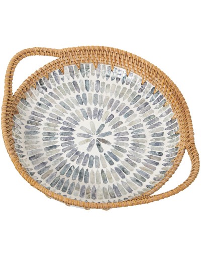 Plateau Alexandra House Living Multicouleur Rotin Nacre noire Ronde 40 x 5 x 33 cm