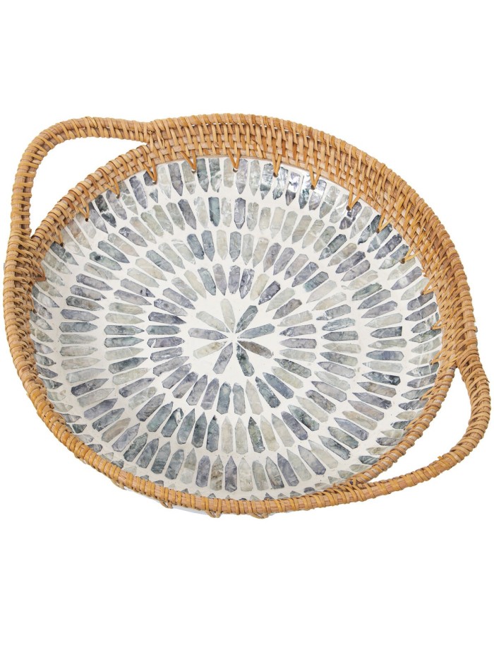 Bandeja Alexandra House Living Multicolor Ratán Nácar Redonda 40 x 5 x 33 cm
