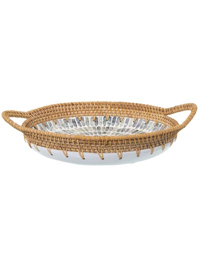 Tray Alexandra House Living Multicolour Rattan Mother of pearl Circular 40 x 5 x 33 cm
