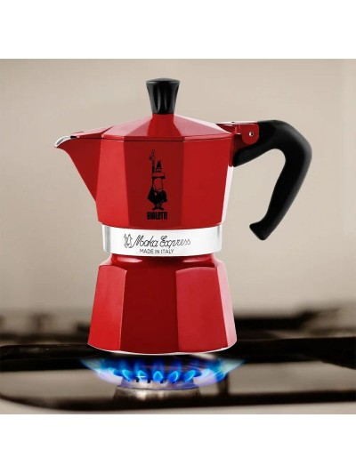 Cafetera Italiana Bialetti Winter Wonderland Rojo Plateado Aluminio 3 Tazas