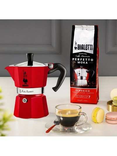 Italian Coffee Pot Bialetti Winter Wonderland Red Silver Aluminium 3 Cups