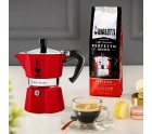 Italian Coffee Pot Bialetti Winter Wonderland Red Silver Aluminium 3 Cups