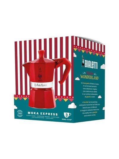 Italian Coffee Pot Bialetti Winter Wonderland Red Silver Aluminium 3 Cups