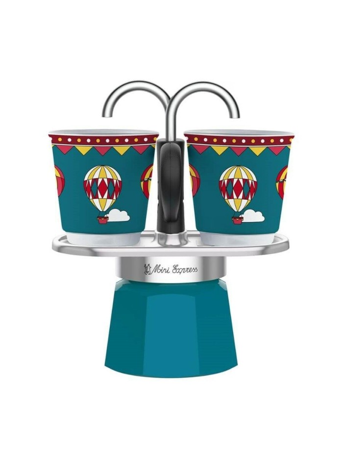 Cafetera Italiana Bialetti Mini Express Winter Wonderland Turquesa Aluminio 2 Tazas 0,9 l