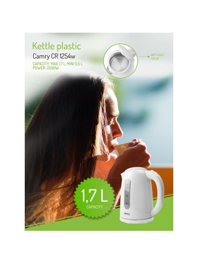 Hervidor Adler CR 1254W Blanco Plástico 2200 W 1,7 L