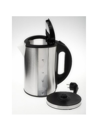 Kettle Adler AD 1216 Black Silver Stainless steel Plastic 2000 W 2200 W 1,7 L