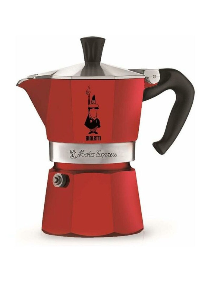 Cafetera Italiana Bialetti Moka Rojo Aluminio 3 Tazas
