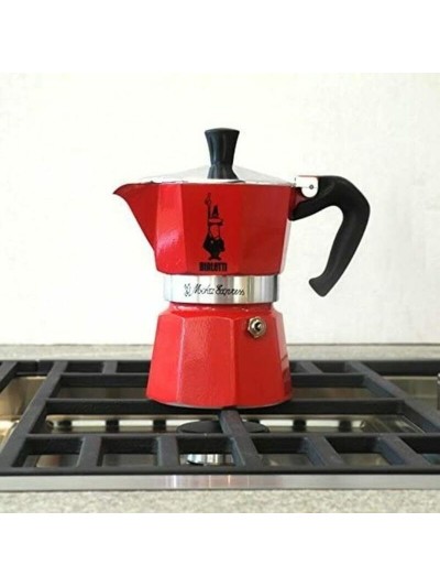 Cafetera Italiana Bialetti Moka Rojo Aluminio 3 Tazas