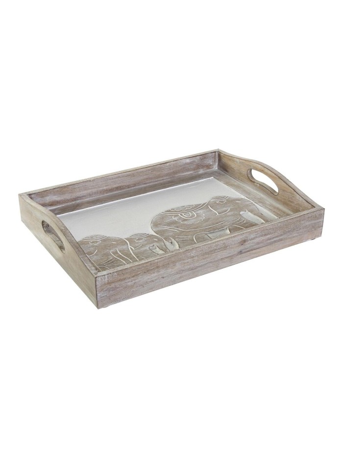 Snack tray DKD Home Decor Engraving 40,5 x 30,5 x 7 cm Elephant Brown Indian Man