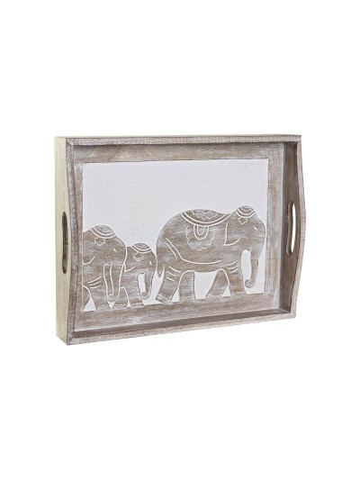 Snack tray DKD Home Decor Engraving 40,5 x 30,5 x 7 cm Elephant Brown Indian Man