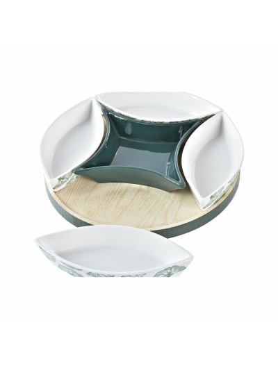 Set de Aperitivo DKD Home Decor Madera 22 x 22 x 1 cm Hojas Verde Gres
