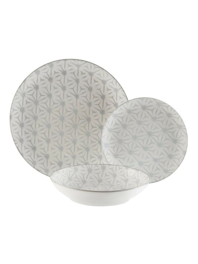 Vajilla Versa Rombo Trico Gris Porcelana 18 Piezas