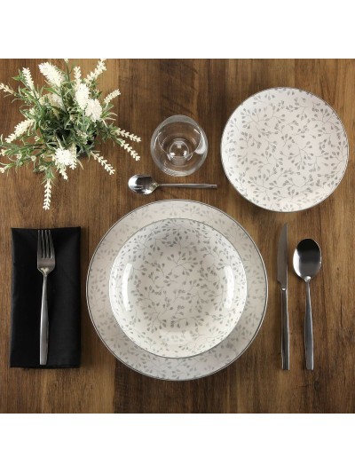 Vajilla Versa Rombo Trico Gris Porcelana 18 Piezas