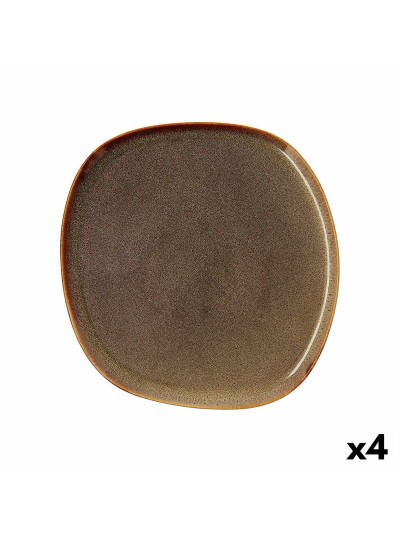Plato Llano Bidasoa Ikonic Cerámica Marrón (26,5 x 25,7 x 1,5 cm) (Pack 4x)