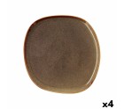 Plato Llano Bidasoa Ikonic Cerámica Marrón (26,5 x 25,7 x 1,5 cm) (Pack 4x)