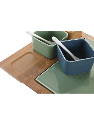 Ensemble à apértif DKD Home Decor Porcelaine Multicouleur Bambou 8 Pièces (30 x 30 x 6 cm)